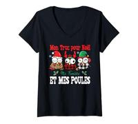 Femme Mon Truc pour Noël Ma Famille et Mes Poules Cadeau Fêtes T-Shirt avec Col en V