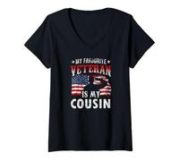 Femme Mon vétéran préféré est Mon Cousin Veterans Veteran's Day Team T-Shirt avec Col en V