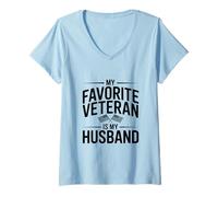 Femme Mon vétéran préféré est Mon Mari Patriotique T-Shirt avec Col en V