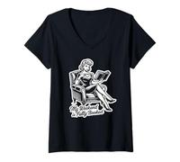 Femme Mon week-end est complet - Vintage Pin Up Girl Reading T-Shirt avec Col en V