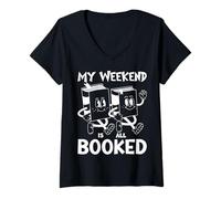 Femme Mon week-end est réservé - Cute Book Reader Lover Bookworm T-Shirt avec Col en V
