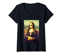 Femme Mona Lisa Lunettes de Soleil Mona Lisa chaîne Dollar Parodie T-Shirt avec Col en V