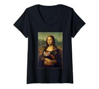 Femme Mona Lisa Red Panda Art Parodie Peinture drôle Animal Peinture T-Shirt avec Col en V