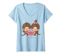 Femme Monchhichi Hang in There Monchhichi-Kun & Monchhichi-Chan T-Shirt avec Col en V