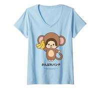 Femme Monchhichi Hang in There Punch-Kun! Monchhichi & Bananas T-Shirt avec Col en V