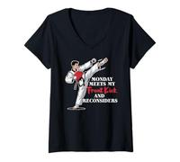 Femme Monday Meets My Front Kick and RECONSIDERS T-Shirt avec Col en V