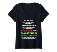 Femme Monday Tuesday Thursday Practice Qualifying Race Day T-Shirt avec Col en V