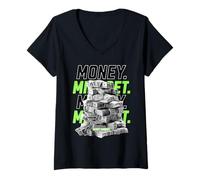 Femme Money Mindset Cash Stacks Wealth Streetwear T-Shirt avec Col en V