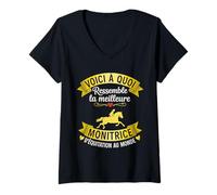 Femme Monitrice D'équitation Humour Monitrice Passionné De Chevaux T-Shirt avec Col en V