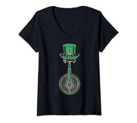 Femme Monocycle de monocycle Saint Patrick Jour Pattys Day Irish Luck T-Shirt avec Col en V