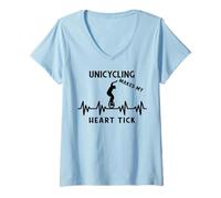 Femme Monocycle monocycliste Cardiogram Unicycle monocycle T-Shirt avec Col en V