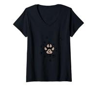 Femme Monogramme imprimé Patte de Chien Grise Lettre C T-Shirt avec Col en V