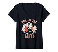 Femme Monopoly Christmas Own All The Gifts Distressed Poster T-Shirt avec Col en V