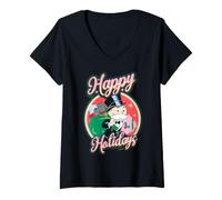 Femme Monopoly Happy Holidays Noël T-Shirt avec Col en V