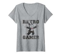 Femme Monopoly Retro Gamer Mr. Monopoly Distressed Style T-Shirt avec Col en V