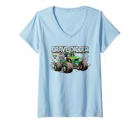 Femme Monster Jam Muddy Tire Tracks Grave Digger Truck Motorsports T-Shirt avec Col en V