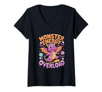 Femme Monster Overload Cute Candy Dragon Halloween T-Shirt avec Col en V