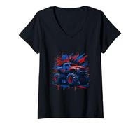 Femme Monster Truck Burst Motion des États-Unis T-Shirt avec Col en V