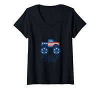 Femme Monster Truck Patriotic Rollin Free T-Shirt avec Col en V