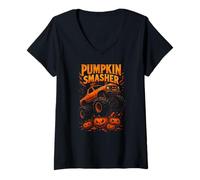 Femme Monster Truck Pumpkin Smasher Halloween Garçons Filles Enfants T-Shirt avec Col en V