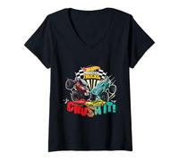 Femme Monster Trucks de Hot Wheels : Bone Shaker Contre Mega Wrex T-Shirt avec Col en V