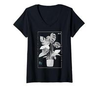 Femme Monstera Plant Citation inspirante Art Minimaliste T-Shirt avec Col en V