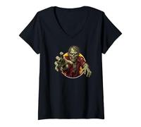 Femme Monstre Horreur Zombie Mort-Vivant Effrayant d'halloween T-Shirt avec Col en V