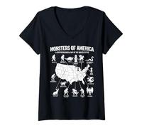 Femme Monstres of America Carte cryptide Folklore des États-Unis T-Shirt avec Col en V