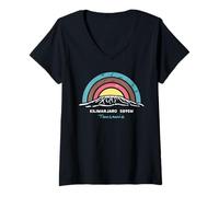 Femme Mont Kilimanjaro Tanzanie Kenya Randonnée en Afrique Souvenir T-Shirt avec Col en V