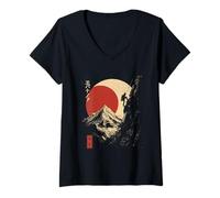 Femme Montagne d'escalade Style Japonais Vintage T-Shirt avec Col en V