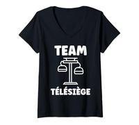 Femme Montagne Ski Citation Humour Team Télésiège T-Shirt avec Col en V