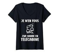 Femme Montagne Ski Citation Humour Télécabine T-Shirt avec Col en V