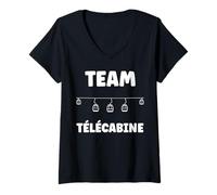 Femme Montagne Ski Citation Vacance Humour Team Télécabine T-Shirt avec Col en V