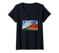 Femme Montagnes Fuji par Temps Clair par Katsushika Hokusai (1831) T-Shirt avec Col en V