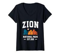 Femme Montagnes géométriques rétro Style athlétique Zion National Park T-Shirt avec Col en V