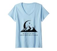 Femme Montagnes Lune et étoiles, la réponse à Vos rêves -Noir T-Shirt avec Col en V