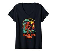 Femme Montauk Skate The End Retro Mens Skateboard T-Shirt avec Col en V