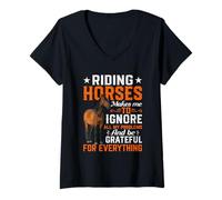 Femme Monter à Cheval me Fait ignorer Tous Mes problèmes et être reconnaissante T-Shirt avec Col en V