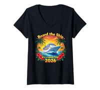 Femme Montez à Bord du Navire, C'est Un Voyage en Famille 2026 Croisière Assortie en Groupe T-Shirt avec Col en V