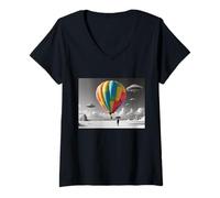 Femme Montgolfière Colorée avec Ovnis T-Shirt avec Col en V