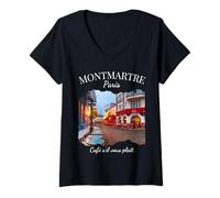 Femme Montmartre Paris Café Culture Parisien Lifestyle Touriste T-Shirt avec Col en V