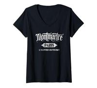 Femme Montmartre Paris Le Quartier des Peintres Imprimé Vieilli T-Shirt avec Col en V