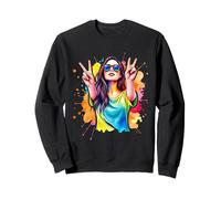 Femme montre le signe de la paix - Éclaboussures colorées des années 70 1 - Fan Fun Sweatshirt