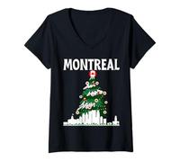 Femme Montréal, Ligne d'horizon du Canada, Drapeau Canadien, Arbre de Noël, Amour T-Shirt avec Col en V