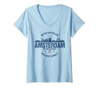 Femme Monuments d'Amsterdam Vintage Pays-Bas Voyage T-Shirt avec Col en V