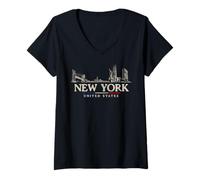 Femme Monuments de New York Vintage USA Travel T-Shirt avec Col en V