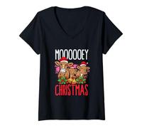 Femme Mooey Christmas Cow Lovers Figurine de Noël T-Shirt avec Col en V