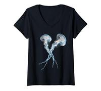 Femme Moon Meduse Aurelia Aurita Ocean Life Invertébré T-Shirt avec Col en V