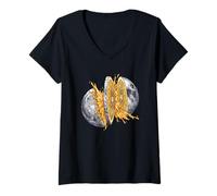 Femme Moon Orange Slice Fresh Juice Splash - Art Spatial surréaliste T-Shirt avec Col en V