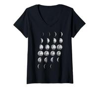 Femme Moon Phases Graphic - Lunar Cycle Design, Astronomy Gift T-Shirt avec Col en V